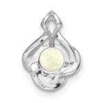 14k White Gold Polished Oval Opal and Diamond Vintage Chain Slide - Image 4