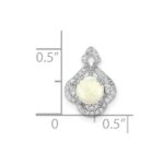14k White Gold Polished Oval Opal and Diamond Vintage Chain Slide - Image 3