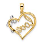 14k Two-tone LOVE Script Heart with Diamond Bow Pendant - Image 4