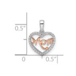 14k Two-tone White and Rose Diamond MOM Script Heart Pendant - Image 3