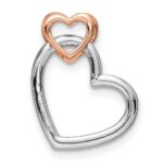 14k Two Tone Rose and White Gold 1/4 carat Lab Grown Diamond VS/SI+ G+ Complete Double Heart Chain Slide Pendant - Image 3