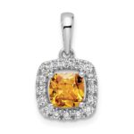 14k White Gold 1/4 carat Lab Grown Diamond VS/SI+ G+ November Birthstone Citrine Halo Pendant