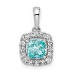 Pure Serenity 14k White Gold 1/4 carat Lab Grown Diamond VS/SI+ G+ and Lab Created Paraiba Halo Pendant
