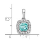 Pure Serenity 14k White Gold 1/4 carat Lab Grown Diamond VS/SI+ G+ and Lab Created Paraiba Halo Pendant - Image 2