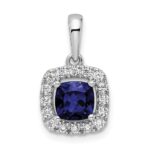 14k White Gold 1/4 carat Lab Grown Diamond VS/SI+ G+ September Birthstone Lab Created Blue Sapphire Halo Pendant