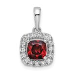 14k White Gold 1/4 carat Lab Grown Diamond VS/SI+ G+ January Birthstone Garnet Halo Pendant