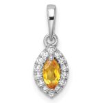 14k White Gold 1/10 carat Lab Grown Diamond VS/SI+ G+ and Citrine November Birthstone Pendant