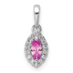 14k White Gold 1/10 carat Lab Grown Diamond VS/SI+ G+ and Lab Created Pink Sapphire October Birthstone Pendant