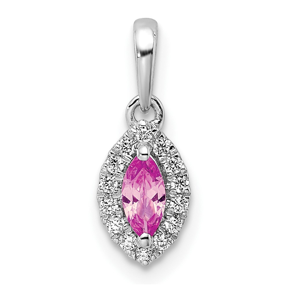 PM9354-CPS-010-WAA.jpg 14k White Gold 1/10 carat Lab Grown Diamond VS/SI+ G+ and Lab Created Pink Sapphire October Birthstone Pendant - Image 1