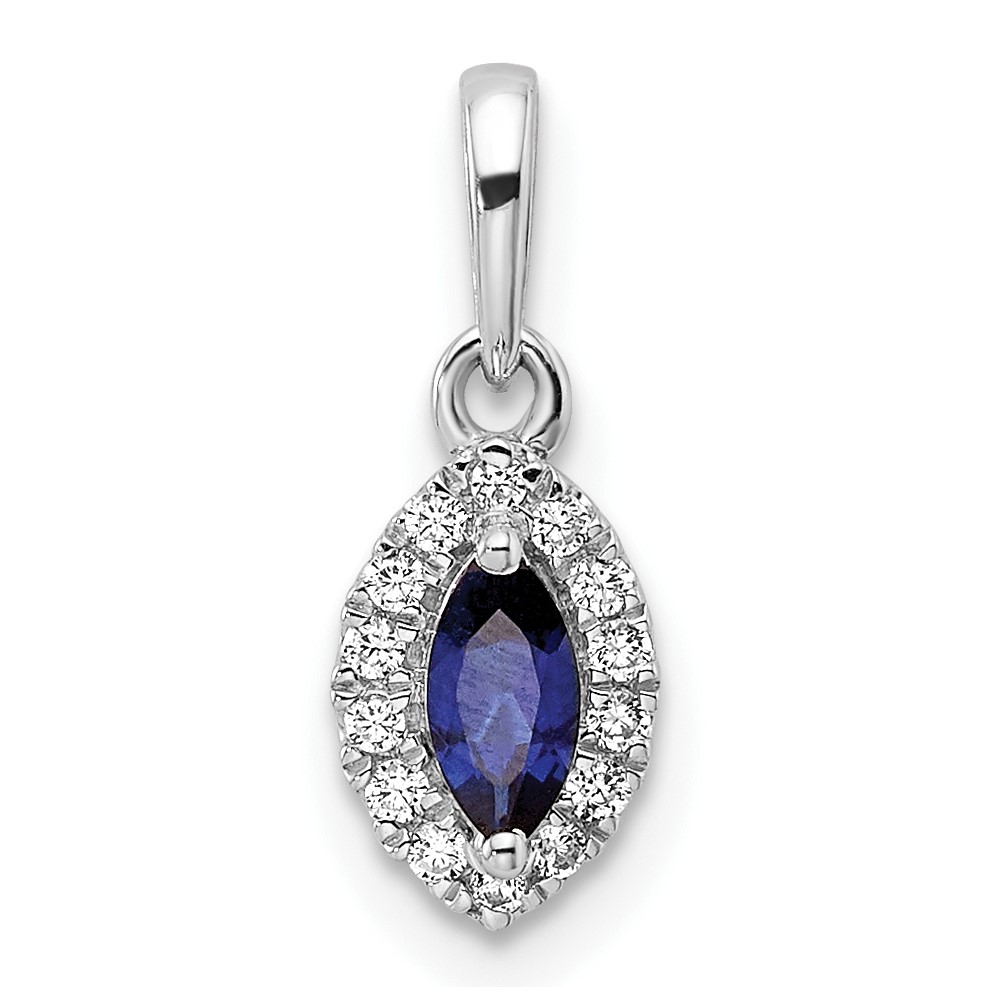 PM9354-CSA-010-WAA.jpg 14k White Gold 1/10 carat Lab Grown Diamond VS/SI+ G+ and Lab Created Blue Sapphire September Birthstone Pendant - Image 1