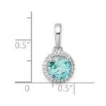 Pure Serenity 14k White Gold 1/10 carat Lab Grown Diamond VS/SI+ G+ and Lab Created Paraiba Halo Pendant - Image 4