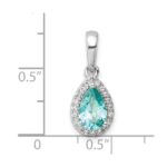 Pure Serenity 14k White Gold 1/8 carat Lab Grown Diamond VS/SI+ G+ and Lab Created Paraiba Pear Pendant - Image 4