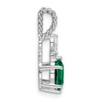 14K White Gold Diamond and 7x5 Oval May/Lab Created Emerald Twisted Chain Slide - Image 2