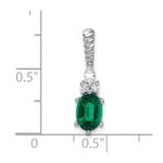 14K White Gold Diamond and 7x5 Oval May/Lab Created Emerald Twisted Chain Slide - Image 4