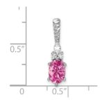 14K White Gold Diamond and 7x5 Oval October/Lab Created Pink Sapphire Twisted Chain Slide - Image 4