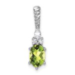 14K White Gold Diamond and 7x5 Oval August/Peridot Twisted Chain Slide