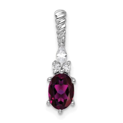 14K White Gold Diamond and 7x5 Oval June/Rhodolite Garnet Twisted Chain Slide