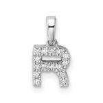 14K  White Gold Diamond Letter R Initial with Bail Pendant