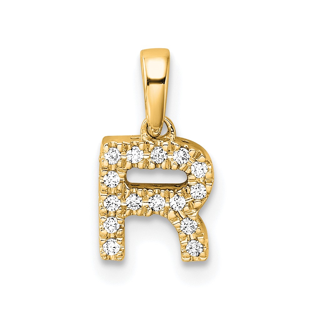PM9797R-008-YA.jpg 14K Diamond Letter R Initial with Bail Pendant - Image 1