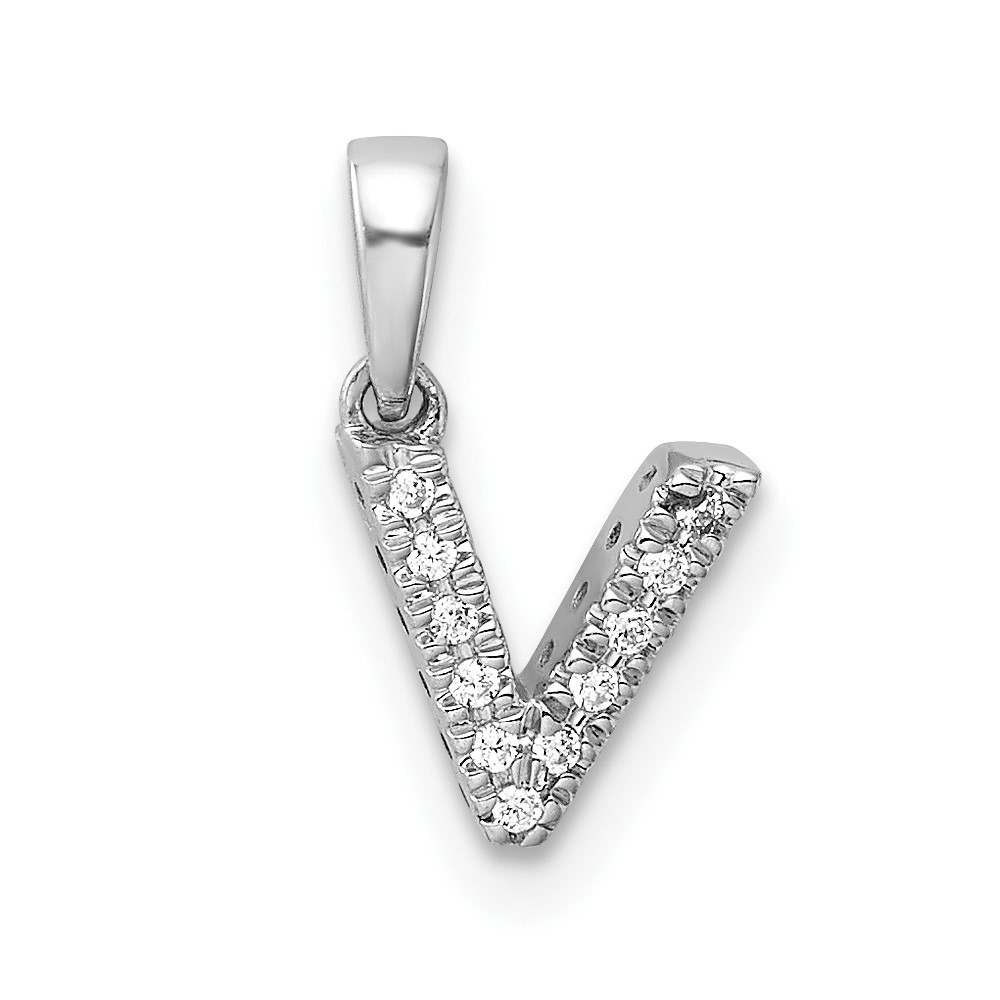 PM9797V-004-WA.jpg 14K White Gold Diamond Letter V Initial with Bail Pendant - Image 1