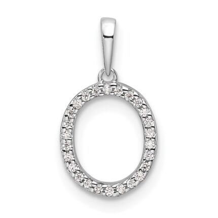 14K White Gold Diamond Letter O Initial Pendant
