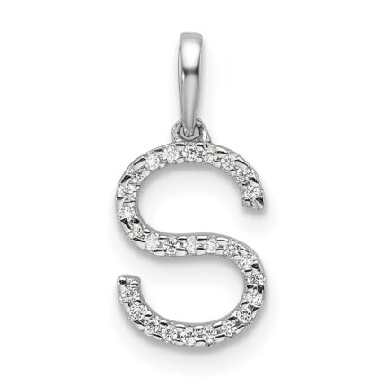 14K White Gold Diamond Letter S Initial Pendant