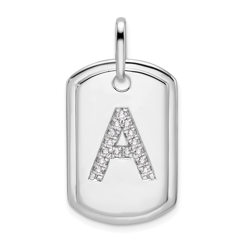 PM9842A-019-WA.jpg 14K White Gold Diamond Initial A Dog Tag Charm - Image 1