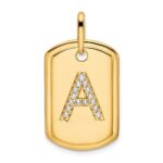 14K Diamond Initial A Dog Tag Charm