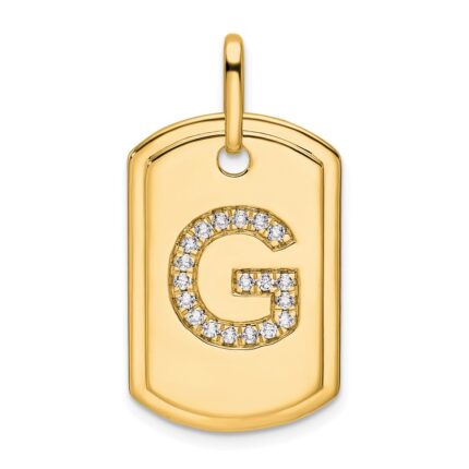 14K Diamond Initial G Dog Tag Charm