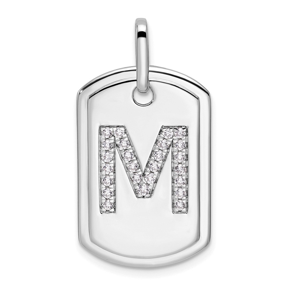 PM9842M-031-WA.jpg 14K White Gold Diamond Gold Initial M Dog Tag Charm - Image 1