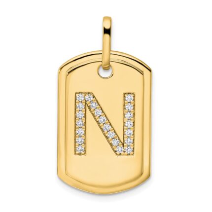 14K Diamond Initial N Dog Tag Charm