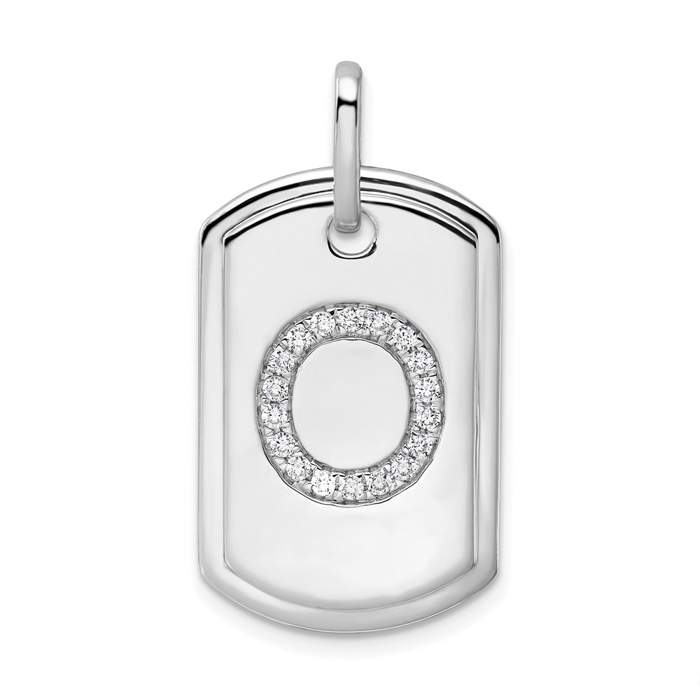 PM9842O-022-WA.jpg 14K White Gold Diamond Initial O Dog Tag Charm - Image 1