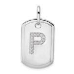 14K White Gold  Diamond Initial P Dog Tag Charm