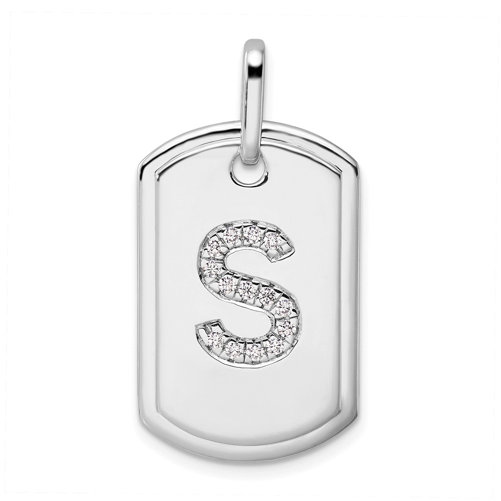 PM9842S-017-WA.jpg 14K White Gold Diamond Initial S Dog Tag Charm - Image 1