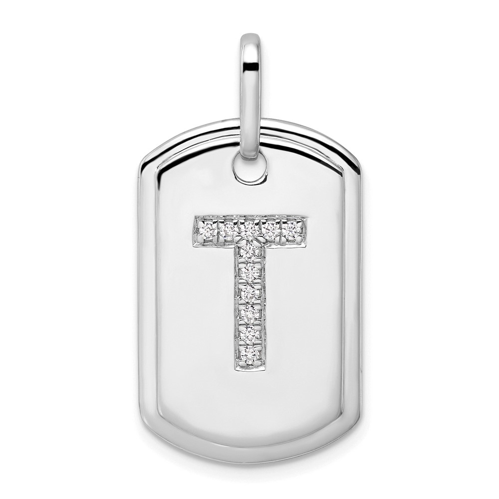PM9842T-013-WA.jpg 14K White Gold Diamond Initial T Dog Tag Charm - Image 1