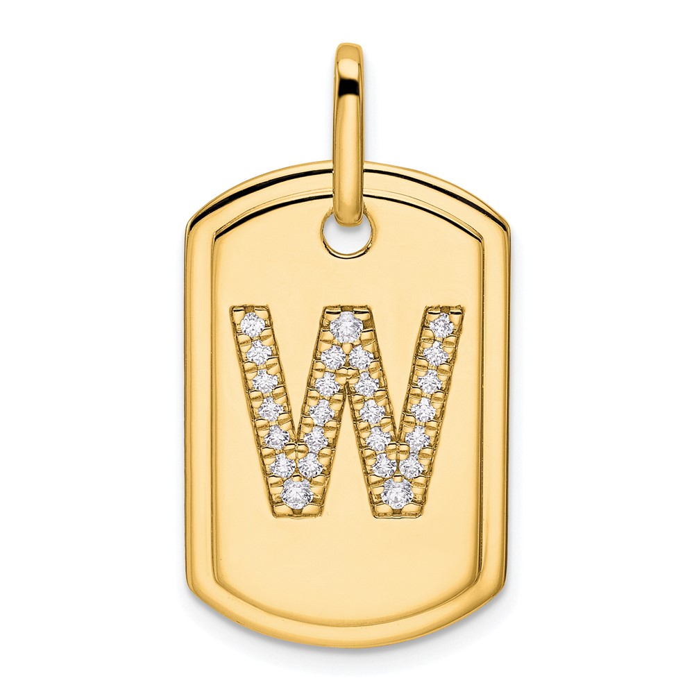 PM9842W-020-YA.jpg 14K Diamond Initial W Dog Tag Charm - Image 1