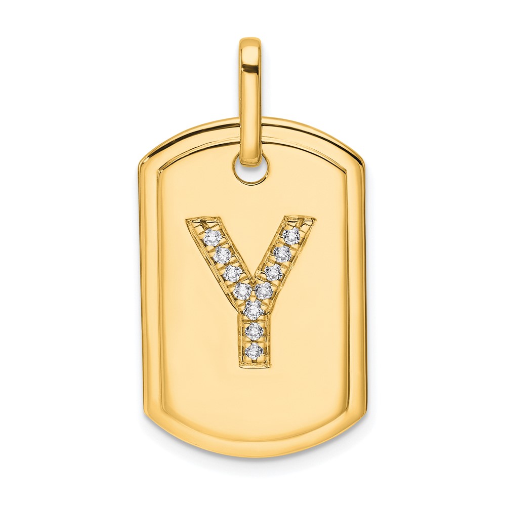 PM9842Y-014-YA.jpg 14K Diamond Initial Y Dog Tag Charm - Image 1