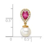 14K 6-7mm Round White Freshwater Cultured Pearl/Pear Ruby/Diamond Teardrop Chain Slide - Image 4