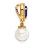 14K 6-7mm Round White Freshwater Cultured Pearl/Pear Sapphire/Diamond Teardrop Chain Slide - Image 2