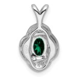 Sterling Silver Rhodium-plated Diam. & Created Emerald Pendant - Image 3