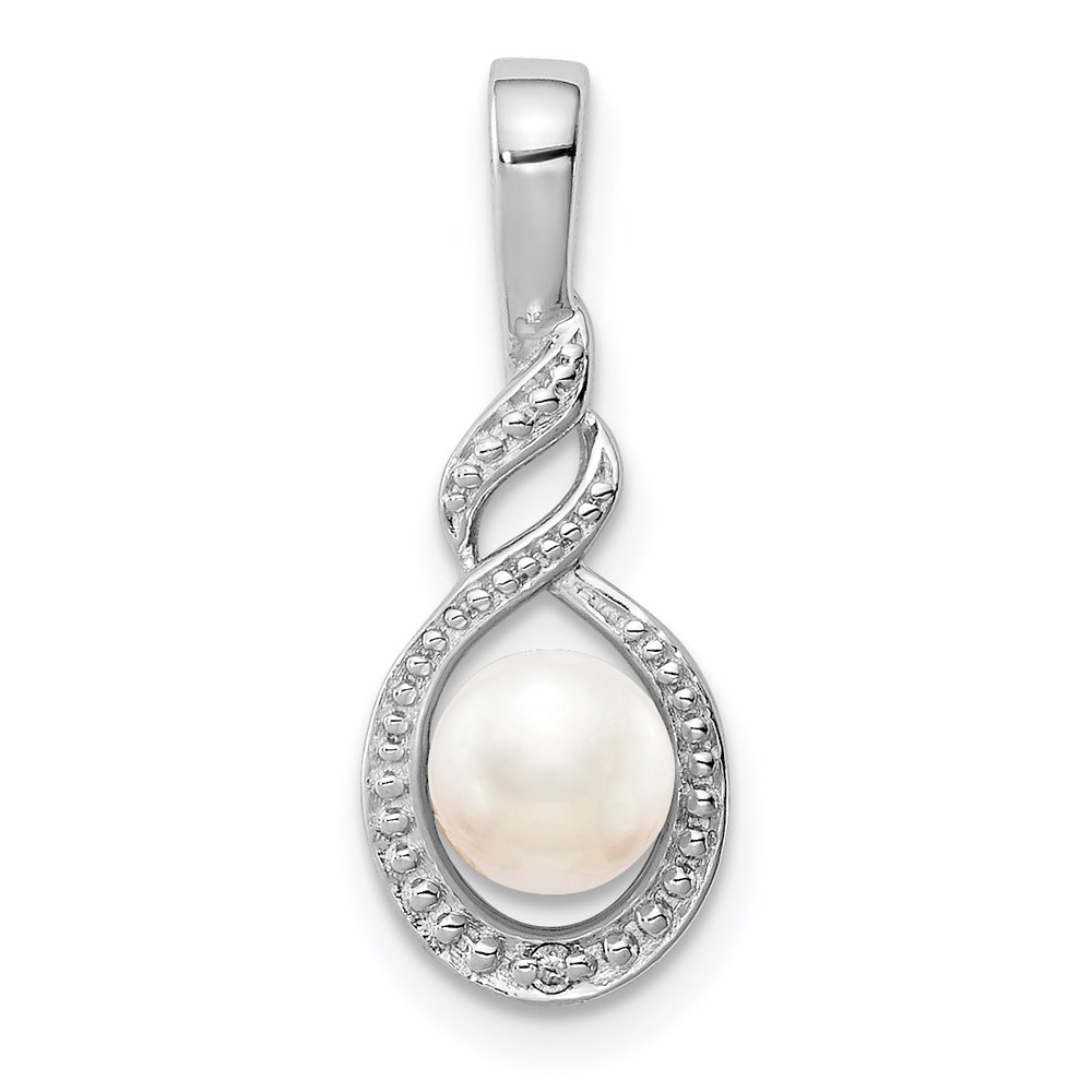 QBPD18JUN.jpg Sterling Silver Rhodium-plated FW Cultured Pearl & Diam. Pendant - Image 1
