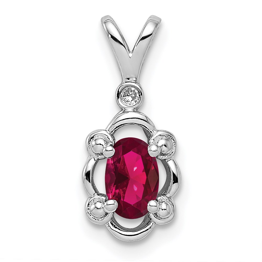 QBPD21JUL.jpg Sterling Silver Rhodium-plated Created Ruby & Diam. Pendant - Image 1
