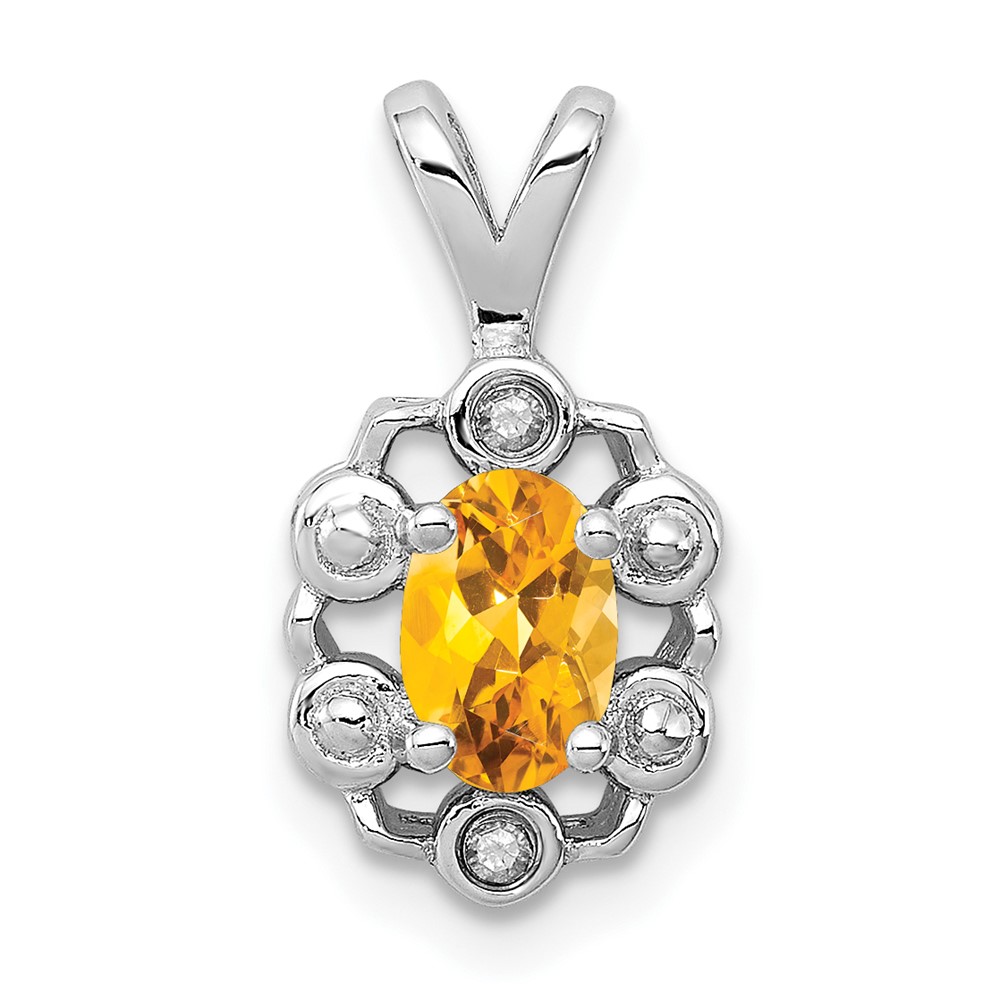 QBPD22NOV.jpg Sterling Silver Rhodium-plated Citrine & Diam. Pendant - Image 1