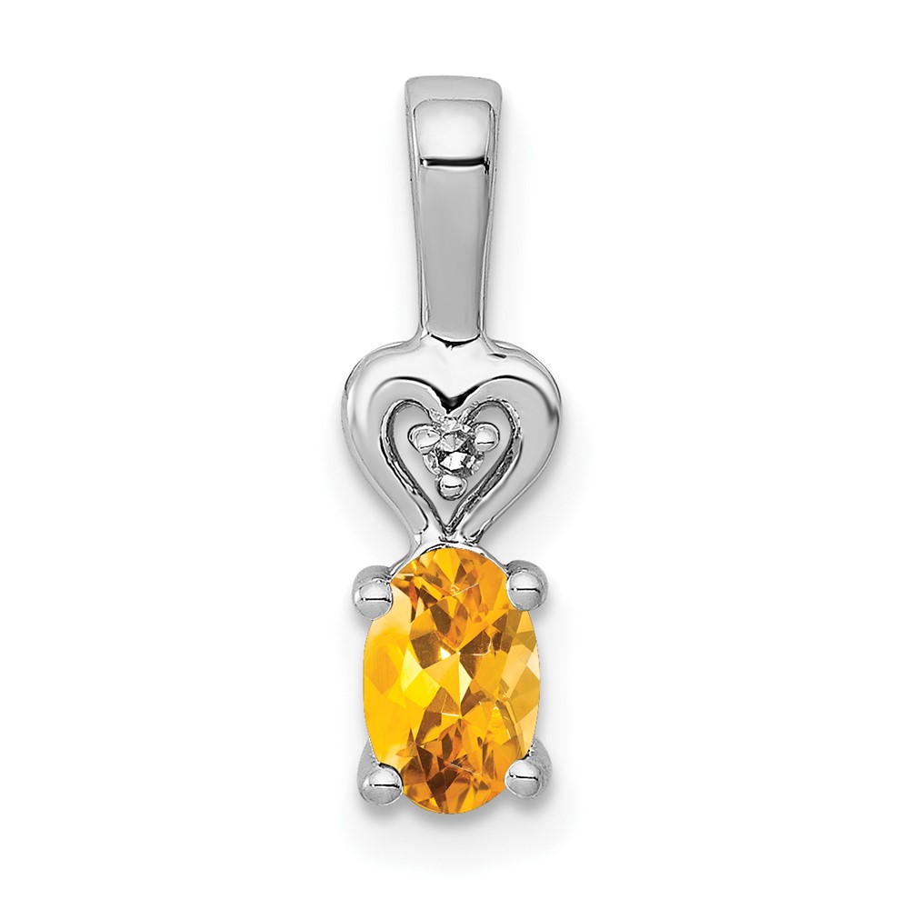 QBPD23NOV.jpg Sterling Silver Rhodium-plated Citrine & Diam. Pendant - Image 1