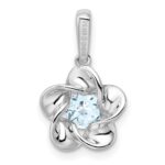 Sterling Silver Rhodium-plated Floral Aquamarine Pendant - Image 4