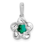Sterling Silver Rhodium-plated Floral Created Emerald Pendant - Image 4