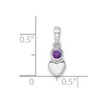 Sterling Silver Rhodium-plated Polished Amethyst Heart Pendant - Image 3