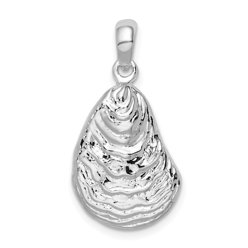 QC10017.jpg De-Ani Sterling Silver Rhodium-Plated Polished and Textured 3D Oyster Shell Pendant - Image 1