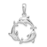 De-Ani Sterling Silver Rhodium-Plated Polished 3 Dolphin Circle Pendant