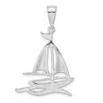 De-Ani Sterling Silver Rhodium-Plated Polished and Textured Sailboat on Water Pendant - Image 3